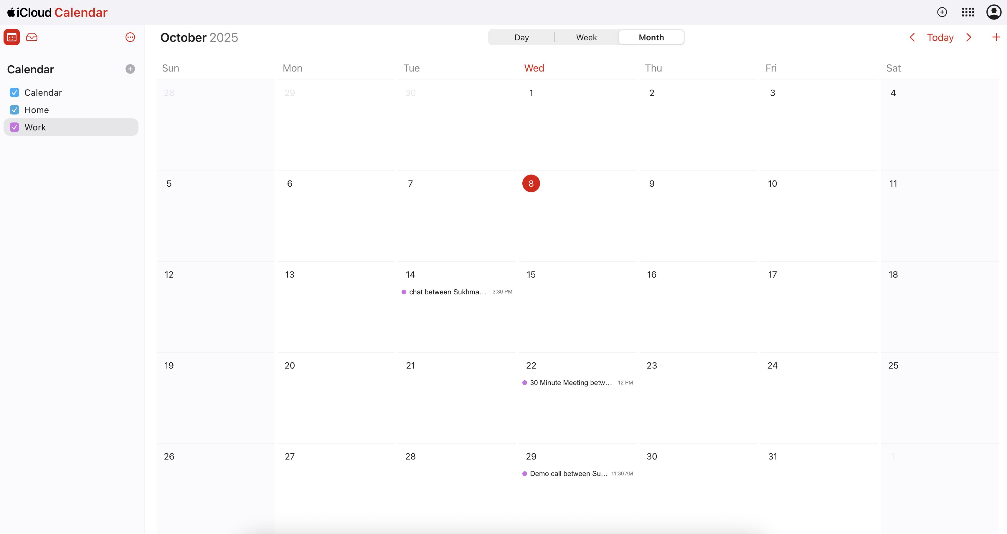 Screenshot of app Apple Calendar