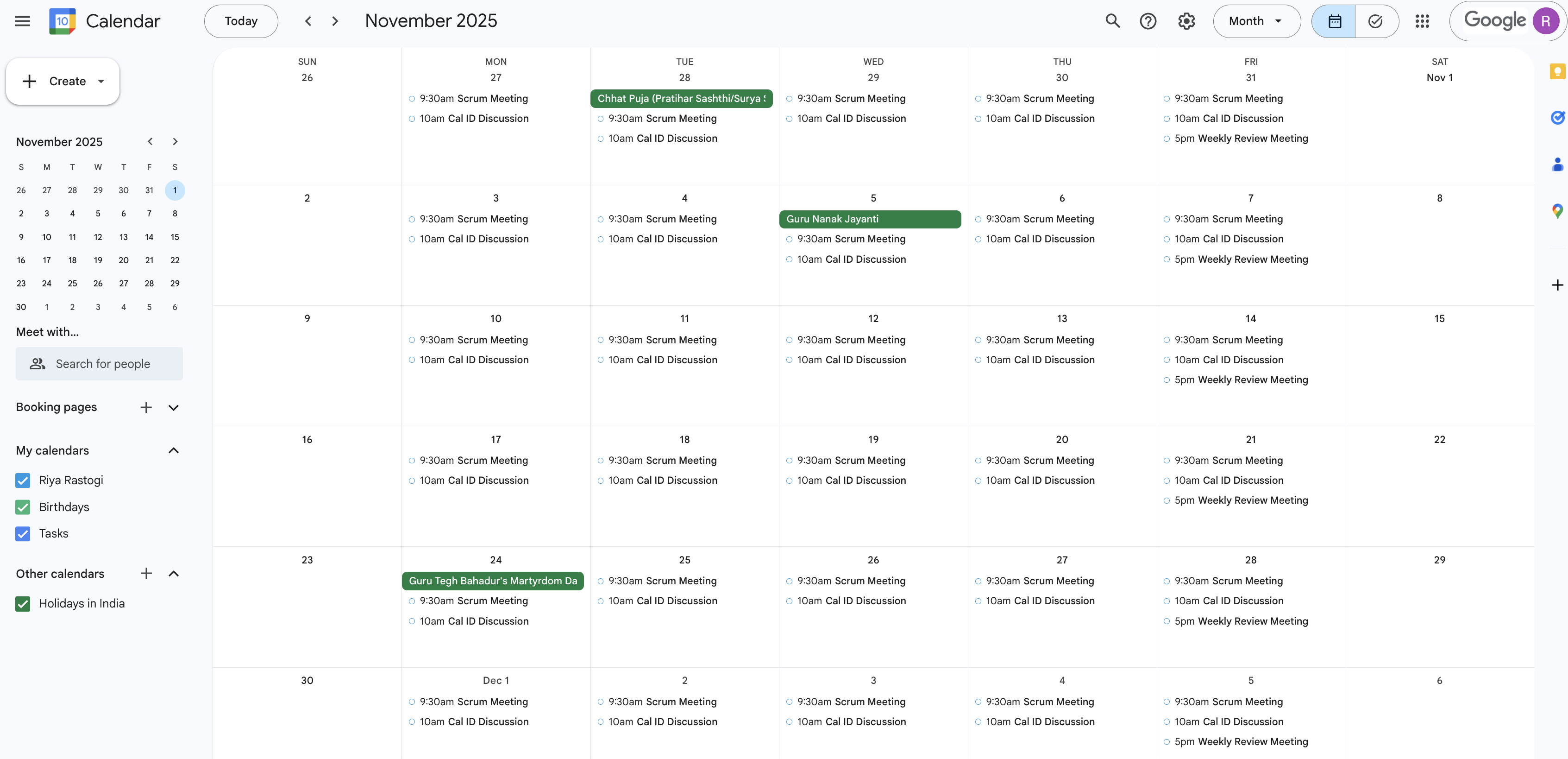 Screenshot of app Google Calendar
