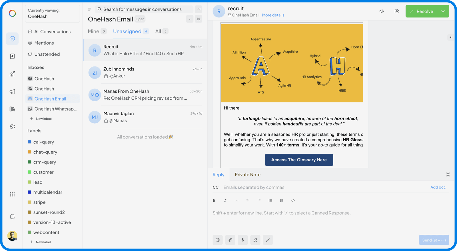 Screenshot of app OneHash Chat